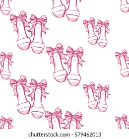 Wedding patches illustration, seamless pattern with bride shoes. Vector fashion backdrop in watercolor style, isolated elements on white background.