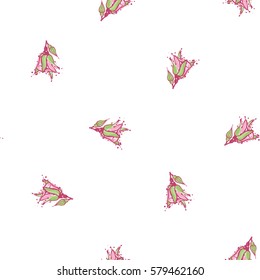 Wedding patches illustration, seamless pattern with rose bud. Vector fashion backdrop in watercolor style, isolated elements on white background.