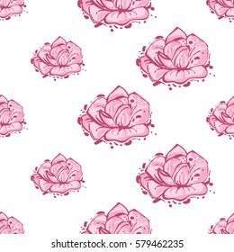 Wedding patches illustration, seamless pattern with rose. Vector fashion backdrop in watercolor style, isolated elements on white background.