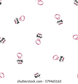 Wedding patches illustration, seamless pattern with engagement ring composition. Vector fashion backdrop in watercolor style, isolated elements on white background.