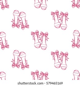 Wedding patches illustration, seamless pattern with bride shoes. Vector fashion backdrop in watercolor style, isolated elements on white background.