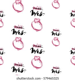 Wedding patches illustration, seamless pattern with engagement ring composition. Vector fashion backdrop in watercolor style, isolated elements on white background.