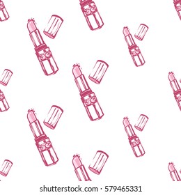 Wedding patches illustration, seamless pattern with pink lipstick. Vector fashion backdrop in watercolor style, isolated elements on white background.