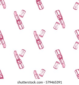 Wedding patches illustration, seamless pattern with pink lipstick. Vector fashion backdrop in watercolor style, isolated elements on white background.