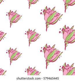 Wedding patches illustration, seamless pattern with young rose flower. Vector fashion backdrop in watercolor style, isolated elements on white background.