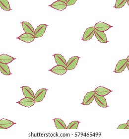 Wedding patches illustration, seamless pattern with three green leaves. Vector fashion backdrop in watercolor style, isolated elements on white background.