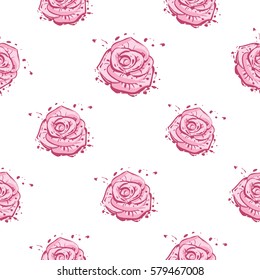 Wedding patches illustration, seamless pattern with rose flower. Vector fashion backdrop in watercolor style, isolated elements on white background.