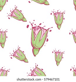 Wedding patches illustration, seamless pattern with flower bud. Vector fashion backdrop in watercolor style, isolated elements on white background.