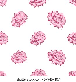 Wedding patches illustration, seamless pattern with rose. Vector fashion backdrop in watercolor style, isolated elements on white background.