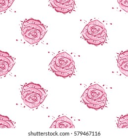 Wedding patches illustration, seamless pattern with rose flower. Vector fashion backdrop in watercolor style, isolated elements on white background.