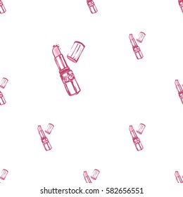 Wedding patches illustration, seamless pattern with pink lipstick. Vector fashion backdrop in watercolor style, isolated elements on white background.