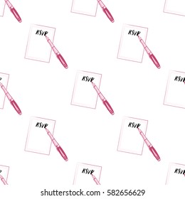 Wedding patches illustration, seamless pattern with fountain pen. Vector fashion backdrop in watercolor style, isolated elements on white background.