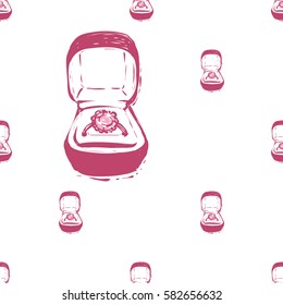 Wedding patches illustration, seamless pattern with engagement ring box. Vector fashion backdrop in watercolor style, isolated elements on white background.