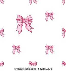 Wedding patches illustration, seamless pattern with bow. Vector fashion backdrop in watercolor style, isolated elements on white background.