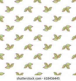 Wedding patches illustration, seamless pattern with three green leaves. Vector fashion backdrop in watercolor style, isolated elements on white background.