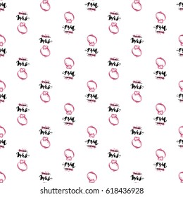 Wedding patches illustration, seamless pattern with engagement ring composition. Vector fashion backdrop in watercolor style, isolated elements on white background.