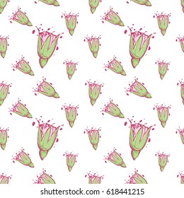 Wedding patches illustration, seamless pattern with flower bud. Vector fashion backdrop in watercolor style, isolated elements on white background.