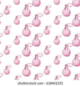 Wedding patches illustration, seamless pattern with French perfume. Vector fashion backdrop in watercolor style, isolated elements on white background.