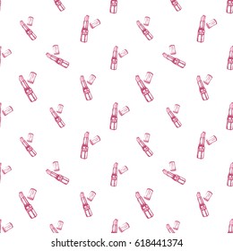 Wedding patches illustration, seamless pattern with pink lipstick. Vector fashion backdrop in watercolor style, isolated elements on white background.