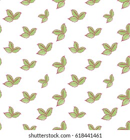 Wedding patches illustration, seamless pattern with three green leaves. Vector fashion backdrop in watercolor style, isolated elements on white background.