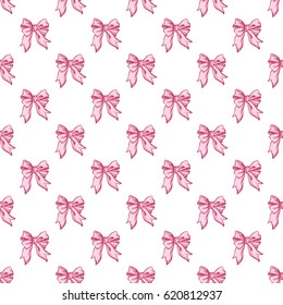 Wedding patches illustration, seamless pattern with bow. Vector fashion backdrop in watercolor style, isolated elements on white background.