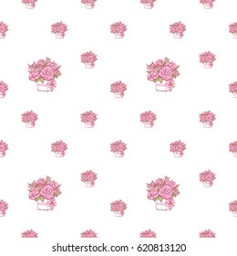 Wedding patches illustration, seamless pattern with bouquet of roses. Vector fashion backdrop in watercolor style, isolated elements on white background.