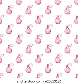 Wedding patches illustration, seamless pattern with French perfume. Vector fashion backdrop in watercolor style, isolated elements on white background.