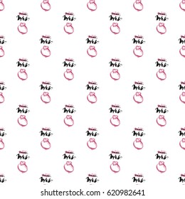 Wedding patches illustration, seamless pattern with engagement ring composition. Vector fashion backdrop in watercolor style, isolated elements on white background.