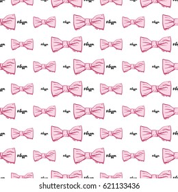 Wedding patches illustration, seamless pattern with bow tie and groom hashtag. Vector fashion backdrop in watercolor style, isolated elements on white background.