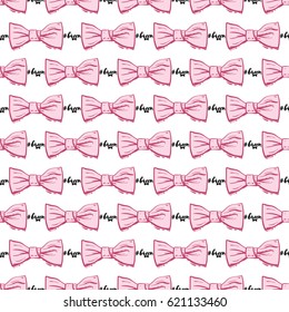 Wedding patches illustration, seamless pattern with bow tie and groom hashtag. Vector fashion backdrop in watercolor style, isolated elements on white background.
