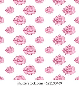 Wedding patches illustration, seamless pattern with rose. Vector fashion backdrop in watercolor style, isolated elements on white background.