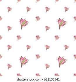 Wedding patches illustration, seamless pattern with young rose flower. Vector fashion backdrop in watercolor style, isolated elements on white background.