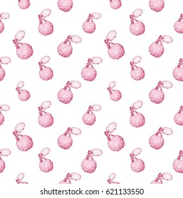 Wedding patches illustration, seamless pattern with French perfume. Vector fashion backdrop in watercolor style, isolated elements on white background.