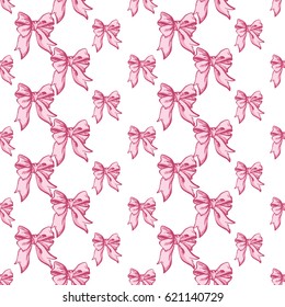 Wedding patches illustration, seamless pattern with bow. Vector fashion backdrop in watercolor style, isolated elements on white background.