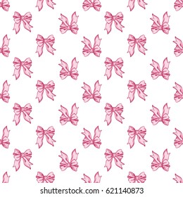 Wedding patches illustration, seamless pattern with bow. Vector fashion backdrop in watercolor style, isolated elements on white background.