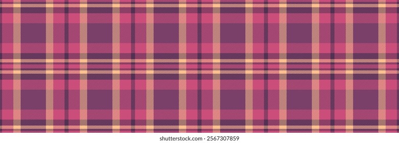 Wedding pattern plaid seamless, wide tartan vector background. Cowboy check textile texture fabric in pink and purple colors palette.