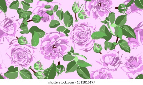 Wedding Pattern, Roses, Floral Background. Vintage Watercolor Flowers for Rustic Wedding Decoration. Seamless Elegant Retro Pattern with Green Leaves for Fashion Textile, Wedding Fabric, Art Print.