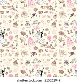 Wedding patterns of cute hand drawn illustration. Seamless vector background.
