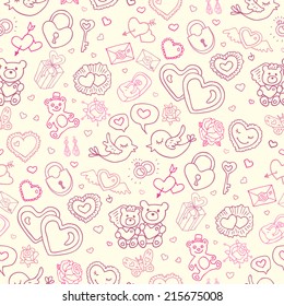 Wedding patterns of cute hand drawn illustration. Seamless vector background.