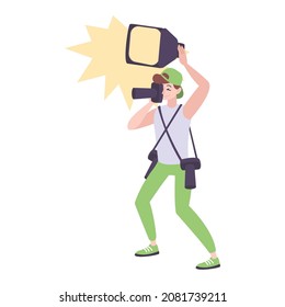 Wedding people composition with isolated character of professional photographer with camera and flash vector illustration