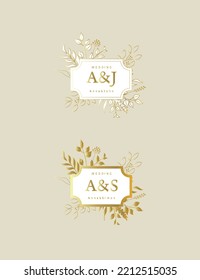 Boda monograma personal elegante diseño dorado. Conjunto de plantillas vectoriales con sus iniciales.