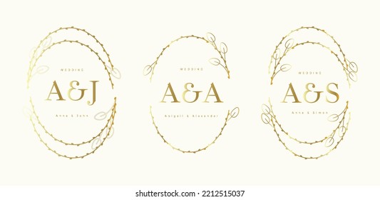 Wedding personal monogram elegant golden design. Set of vector templates with your initials.