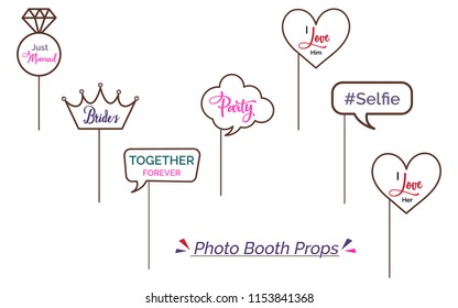 wedding photo booth prop design with text for him/her. vector eps10 prop design. 