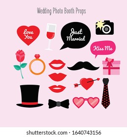 Wedding photo booth props. Bride and groom party . Vector photobooth set 