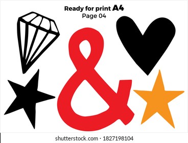 Wedding Photo Booth Props Isolated Vector Illustration On White Background. Bride Team Party Photo Set T-shirt Print. Bachelorette Party Logo. Speach Bridal Props Collection. Ready For Print A4 Page
