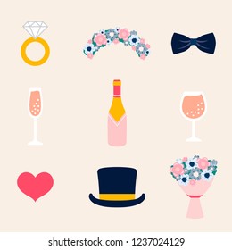 Wedding photo booth props vector
