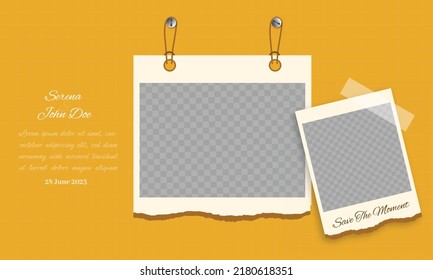 Wedding photo frames on yellow background