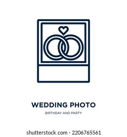 wedding photo icon from birthday and party collection. Thin linear wedding photo, wedding, photo outline icon isolated on white background. Line vector wedding photo sign, symbol for web and mobile