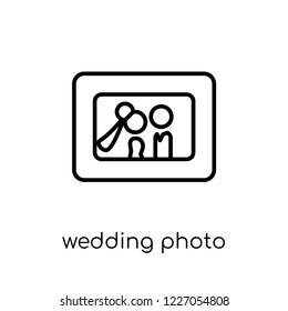 wedding photo icon. Trendy modern flat linear vector wedding photo icon on white background from thin line Wedding and love collection, outline vector illustration