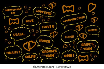 Wedding Photobooth Props Kit icon, Konsait Engagement Photo Booth Accessories for Bridal Shower with doodle style.
